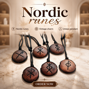 Collar con Colgante de Madera Maciza Ecológica con <span class=keywords><strong>Runas</strong></span> Nórdicas Vikingas Personalizadas y Grabadas, Cadenas Hechas a Mano - Product Image 5