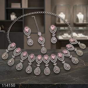 Parure de collier ras-du-cou et boucles d'oreilles pour femme, plaqué argent, motif floral corail, style ethnique traditionnel, haute qualité, certifiée par un tiers - Product Image 2