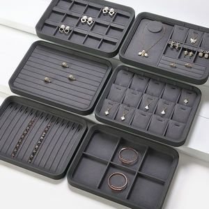 Bandeja de exhibición de joyas gris de lujo, organizador de microfibra para pendientes y joyas, bandeja de exhibición de joyas - Product Image 3