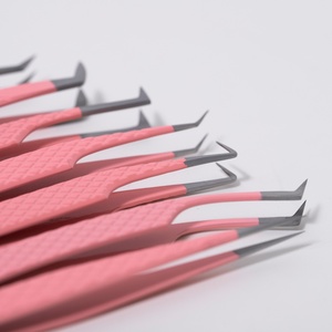 Pinky leem Custom logo Stainless Steel Pink <b>Eyelash</b> <b>Applicator</b> Tweezers Volume Fiber Tip Lash Tweezer <b>Eyelash</b> Extension Tweezer - Product Image 1