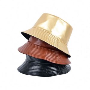 High Quality Wholesale Fashion Unisex Fisherman Waterproof Plain Faux Leather <b>Reversible</b> <b>Bucket</b> Cap <b>Hat</b> - Product Image 5