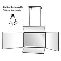 Miroir à 5 voies pour la coupe de cheveux avec lumière LED Portable 360 miroir auto-coupé de barbier à trois volets avec crochets réglables en hauteur