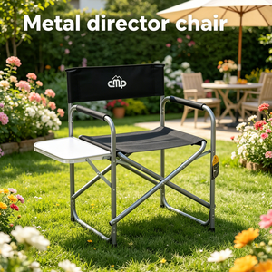 Silla de Director Metálica Resistente con Bolsillo Lateral, Plegable y Portátil para Uso en Estudio y Exteriores - Product Image 2