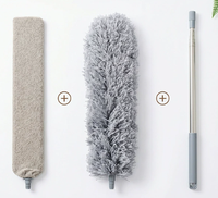 Kit de dépoussiérage en microfibre avec perche télescopique, têtes pliables et lavables pour nettoyer les ventilateurs de plafond, les toiles d'araignées et les stores de plafond hauts