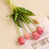 O-X934 Grosir Bunga Tulip Real Touch untuk Dekorasi Rumah dan Pernikahan, Vas, Putih Pink 5 Tangkai Bunga Buatan Lateks Tulip Bundle