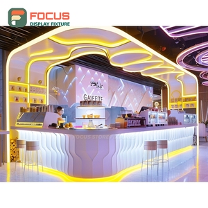 Modern Coffee Service Counter Checkout <b>Shelf</b> Barista Zone Black <b>Walnut</b> Cafe Counter - Product Image 4