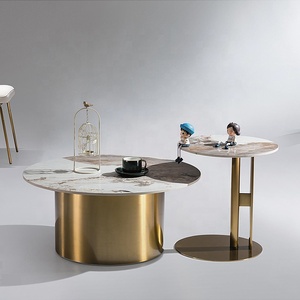 Muebles de Sala de Estar Modernos y Lujosos, Juego de Mesa Redonda para <span class=keywords><strong>Café</strong></span> y Té con Estructura Metálica, Fácil de Limpiar - Product Image 4