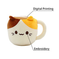 Vente en gros OEM ODM : Peluche chat super douce brodée, en forme de tasse à café, coussin à câliner anti-stress