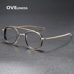 Kacamata Titanium Murni Bingkai Kacamata Resep Persegi <span class=keywords><strong>Retro</strong></span> untuk Pria Wanita 2022 Kacamata Miopia Antik Kacamata Optik - Product Image 2
