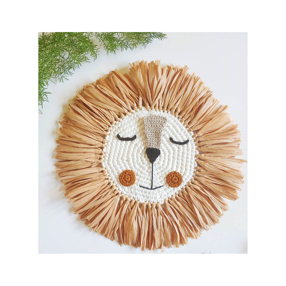 Custom wall mounted lovely crochet lion head lion face rattan macrame