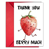 Carte de remerciement en papier d'art grand format avec motif fraise de dessin animé, personnalisable pour entreprise, avec enveloppe vierge pour écriture manuscrite