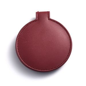 Wholesale Red Round Pocket Double Side Custom Logo PU Leather Delicate Unbreakable <b>Mirror</b> - Product Image 3