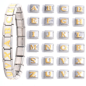 Italian Modular Stainless Steel Bracelet 26 Letter Alphabet Charms DIY Unisex Jewelry Gift Accessory - Product Image 1