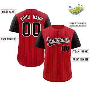 Custom Red Black-White Stripe Fashion Raglan Sleeves Authentic <b>Baseball</b> Jersey - Product Image 2