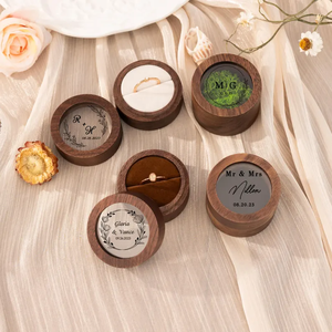 Petite boîte à anneaux ronde <span class=keywords><strong>en</strong></span> <span class=keywords><strong>bois</strong></span> avec couvercle transparent, boîte de rangement pour bijoux, porte-anneaux de mariage ou de fiançailles <span class=keywords><strong>en</strong></span> <span class=keywords><strong>bois</strong></span> - Product Image 4