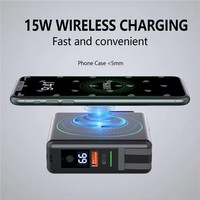 Chargeur portable 10000mAh avec câbles intégrés, charge sans fil, charge rapide QC3.0 PD (15W), prise murale AC pour téléphones Android