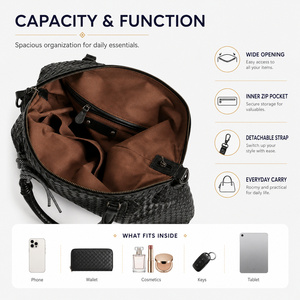 Sac fourre-tout pour femme en cuir tressé structuré grande capacité, sac à bandoulière avec fermeture éclair, 3 couleurs, vente en gros, personnalisation OEM, usine - Product Image 5