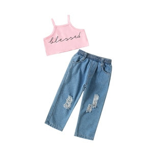 Ensemble Fille Bébé sans Manches, Gilet Haut et Pantalon Évasé <span class=keywords><strong>en</strong></span> <span class=keywords><strong>Jean</strong></span>, Tenue 2 Pièces - Product Image 2