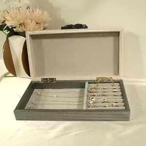صندوق مجوهرات خشبي صديق للبيئة عالي الجودة صندوق فاخر لتخزين الأقراط صندوق جلد لتخزين المجوهرات