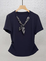 T-shirt à manches courtes - Nouveau style d'été - Bleu foncé - Grande taille - Chemise ajustée pour femme