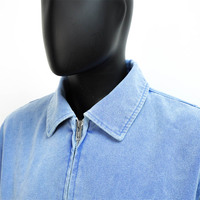 Topshow DENIM Veste en jean vintage déchirée style Detroit avec logo personnalisé, coupe oversize, bleue, zippée, courte, pour homme