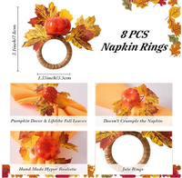 Lot d'anneaux de serviette en acrylique artificiel motif citrouille, feuilles d'érable d'automne, récolte de Thanksgiving, Halloween, imperméables, prix usine, offre spéciale