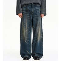 Jeans rétro personnalisés OEM, haute qualité, 100% coton, denim 14 oz, poids lourd, vintage, délavé à la pierre, coupe droite, jeans baggy pour homme