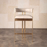 Tabouret de bar avec siège rembourré en cuir, structure en acier inoxydable doré titane, chaise de bar haute pour comptoir ou îlot de cuisine