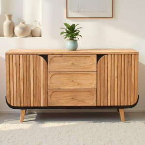 Armoire de rangement de salle à manger artisanale de luxe en bois massif de qualité supérieure avec des sculptures florales décoratives - Product Image 1