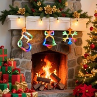 Lumière de Noël RVB à ventouse, motif flocon de neige, cloche, chaussette, néon pour fenêtre, pour la décoration de la maison et des fêtes