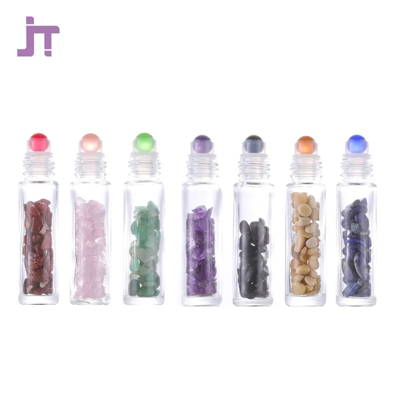 Luxus 10ml Edelstein Roller Balls Milchglas Rolle auf Flasche mit Chip Stein innen für ätherische Öl Parfüm Verpackung