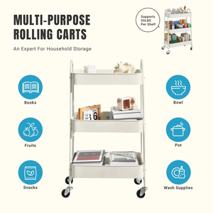3 Tier Metal Storage Kitchen Cart with Lockable Wheels Mobile <strong>Shelving</strong> <strong>Unit</strong> Utility Rolling Organizer for Home <strong>Narrow</strong> Places - Product Image 3