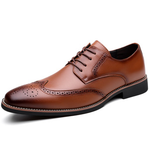 2025 nouveau Style hommes britannique en cuir véritable affaires chaussures formelles sculpté Brogue à lacets Derby bout pointu solide grande <span class=keywords><strong>taille</strong></span> - Product Image 5