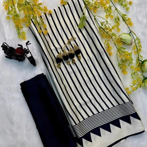 Striped Polyester <b>Saree</b> for Women Floor Length Traditional Ethnic Wear Party - Product Image 1