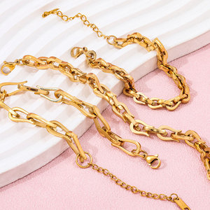 <span class=keywords><strong>Bracciale</strong></span> a catena con maglie a nodo in <span class=keywords><strong>acciaio</strong></span> inossidabile placcato oro 18 carati di alta gamma per donna, gioielli alla moda - Product Image 6