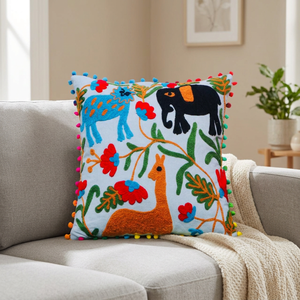 Vente chaude tissé indien motif floral coton luxe carré housse de coussin dos fermeture éclair plus proche amovible lavable Massage maison - Product Image 3