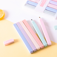 Lot de 6 surligneurs Pastel doux assortis de couleurs avec pointe de ciseau douce surligneurs esthétiques carrés mignons