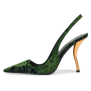 Zapatos de tacón de aguja dorados personalizados para mujer con correa trasera, de pana, tipo slingback, sandalias de vestir con punta. - Product Image 5