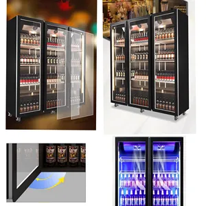 Exibição dupla porta de vidro, congelador, refrigerador comercial, cerveja, geladeira