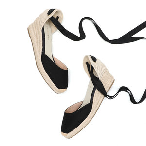 Sandali con Zeppa di Lusso 2025 da Donna, alla Moda, Estivi, con Plateau e Tacco Alto, da Esterno, a Punta Chiusa, con Lacci, Tomaia in Tela e Cotone - Vendita all'Ingrosso - Product Image 6