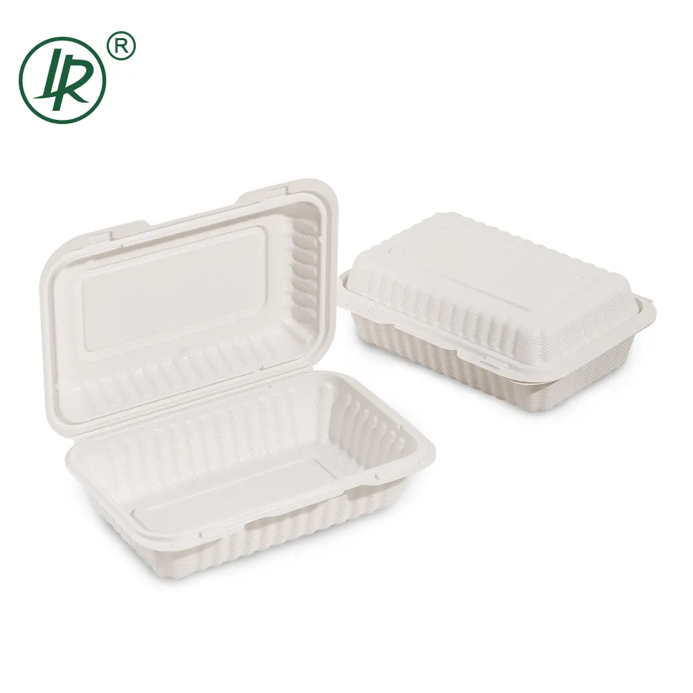 LR compostable 이동 컨테이너 식품 일회용 생분해 성 힌지 형 테이크 아웃 식사 준비 용기