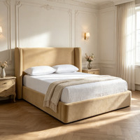 Lit plateforme moderne en velours rembourré avec tête de lit à volants, taille King, lit moelleux pour la maison, la chambre à coucher, les projets hôteliers, OEM ODM