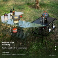 Table de rangement multi-niveaux pliable en fer à mailles rectangulaires pour camping et pique-nique, mobilier d'extérieur