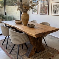 MORE DESIGN Table de salle à manger rectangulaire de luxe en bois de noyer massif avec bord naturel et résine époxy, vente en gros directe usine