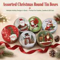 Boîte en fer blanc ronde de Noël avec couvercle, personnalisable avec logo, pour biscuits, bonbons, cadeaux pour enfants, emballage en fer blanc, en stock