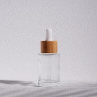 Flacon compte-gouttes en verre dépoli écologique avec bouchon en bambou, flacon vide réutilisable pour huile essentielle, sérum, emballage de produits de beauté