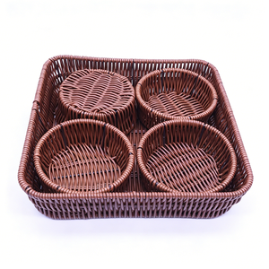Panier en rotin avec 4 petits paniers ronds séparables, conteneur <span class=keywords><strong>de</strong></span> service multi-compartiments pour <span class=keywords><strong>fruits</strong></span> secs, noix, collations, bonbons - Product Image 5