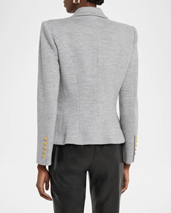 <span class=keywords><strong>Blazer</strong></span> da Donna in Misto Lana Grigio Personalizzato, Doppiopetto <span class=keywords><strong>con</strong></span> <span class=keywords><strong>Bottoni</strong></span> Dorati, Vestibilità Slim, Elegante Giacca da Ufficio, Servizio OEM/ODM - Product Image 4