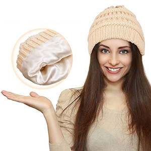 Meilleures ventes de bonnets en tricot côtelé, bonnets d'hiver doublés de satin, bonnets pour femmes - Product Image 1