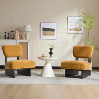 Ensemble de 2 chaises de loisirs modernes en cuir PU rembourrées sans accoudoirs, pieds en bois, siège rembourré jaune/gris pliable